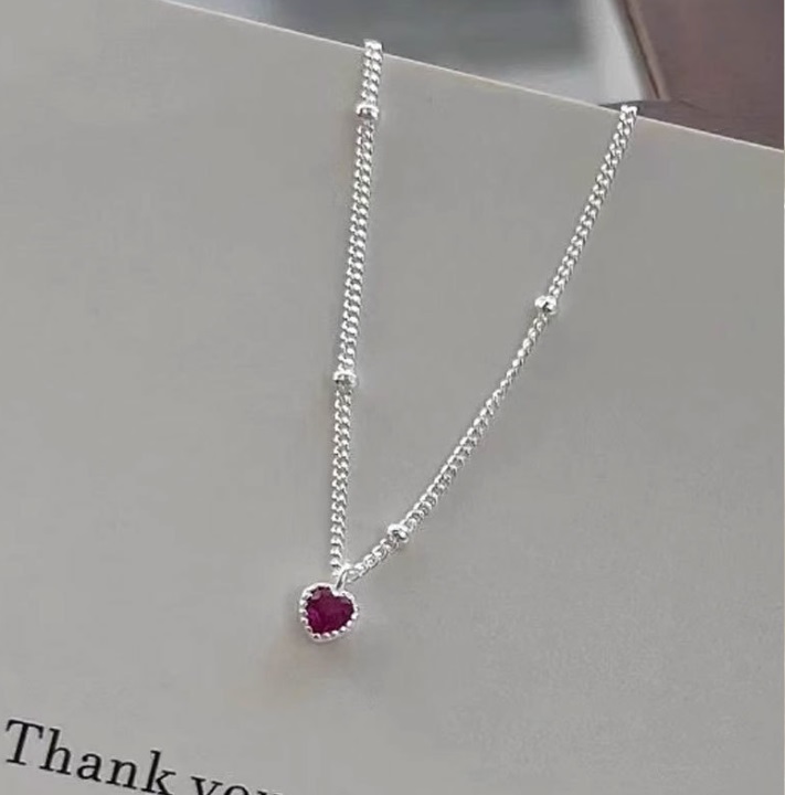 925 Sterling Silver Red Heart Necklace